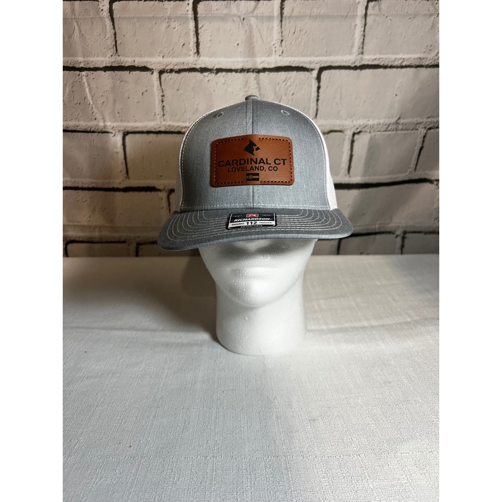 Richardson 112 Trucker Hat Cardinal CT Loveland CO Leather Patch Gray White Cap